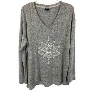 Spirit Gray Super Soft Oversized Lotus Pullover Knit Top V-Neck Sweater Size S